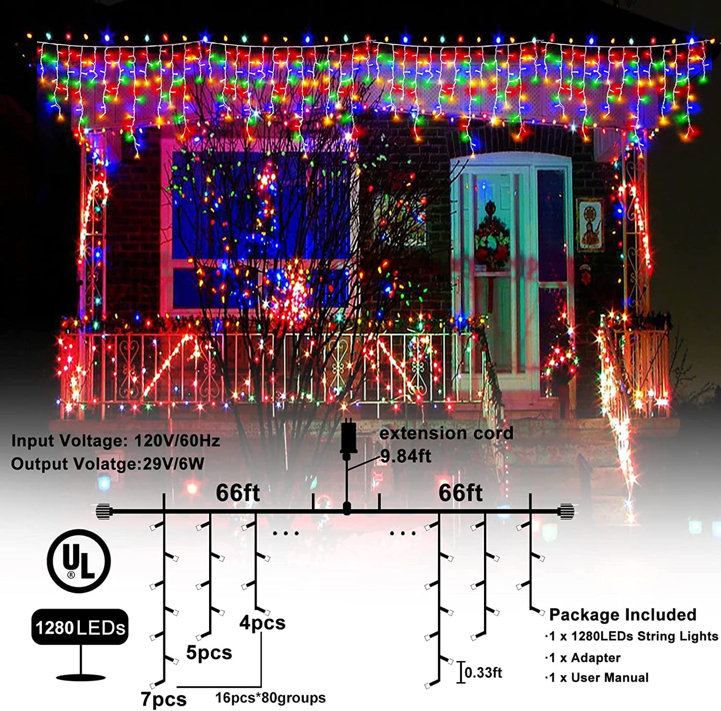 132ft Christmas Icicle Lights (Multicolor)