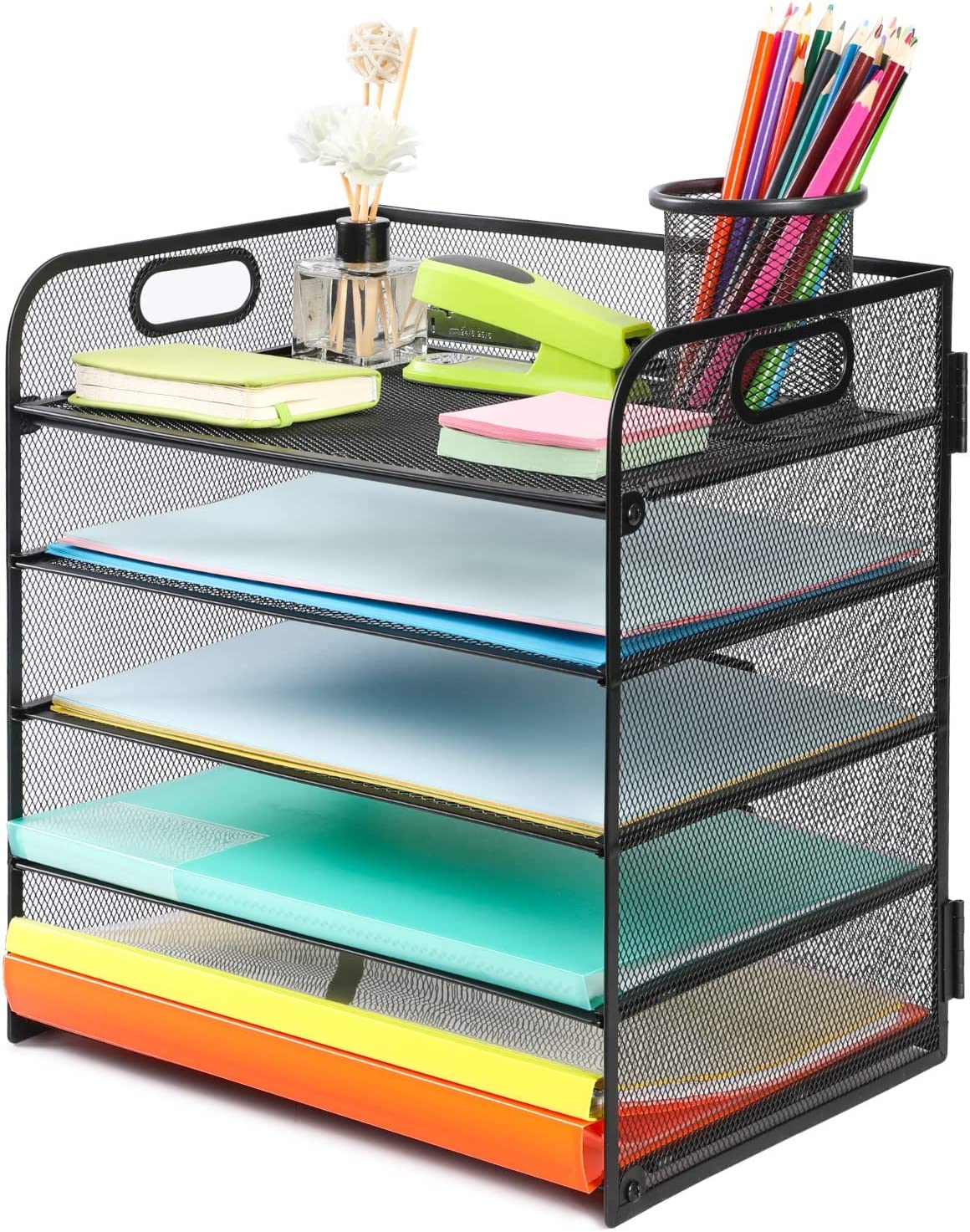 5 tier mesh desk file organizer, colour: black