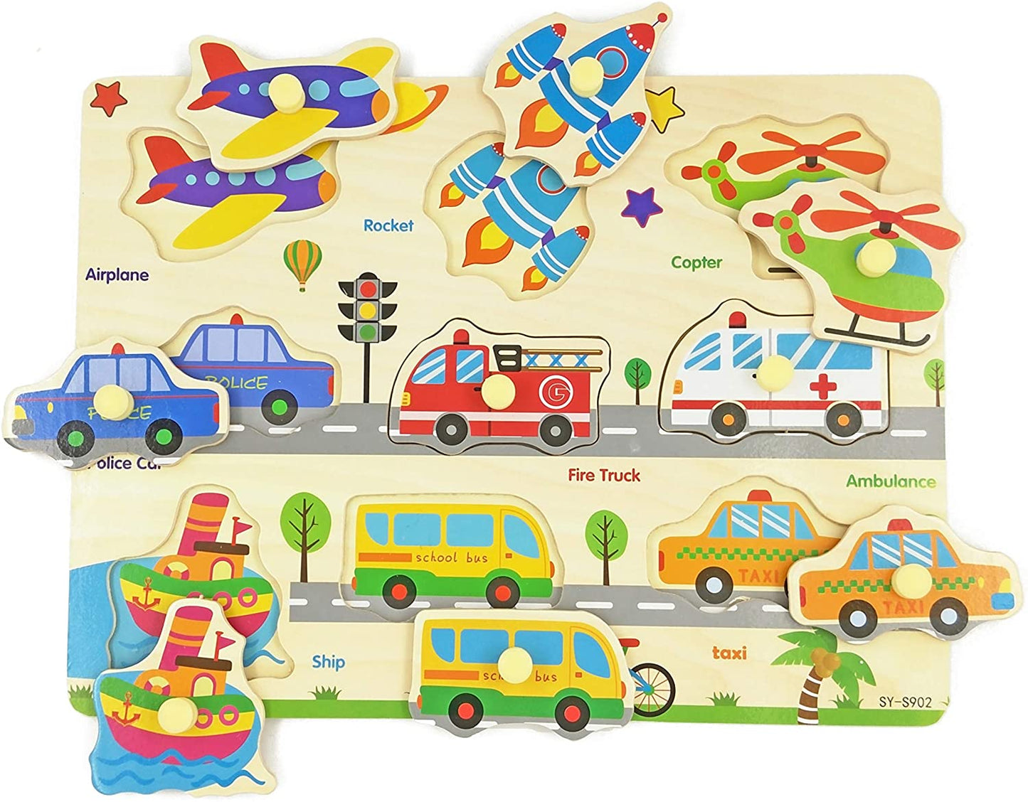 Wooden Puzzle Vehicles and Traffic Tools