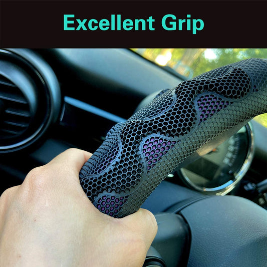 Black Honeycomb High Grip Steering Wheel Cover (Purple)