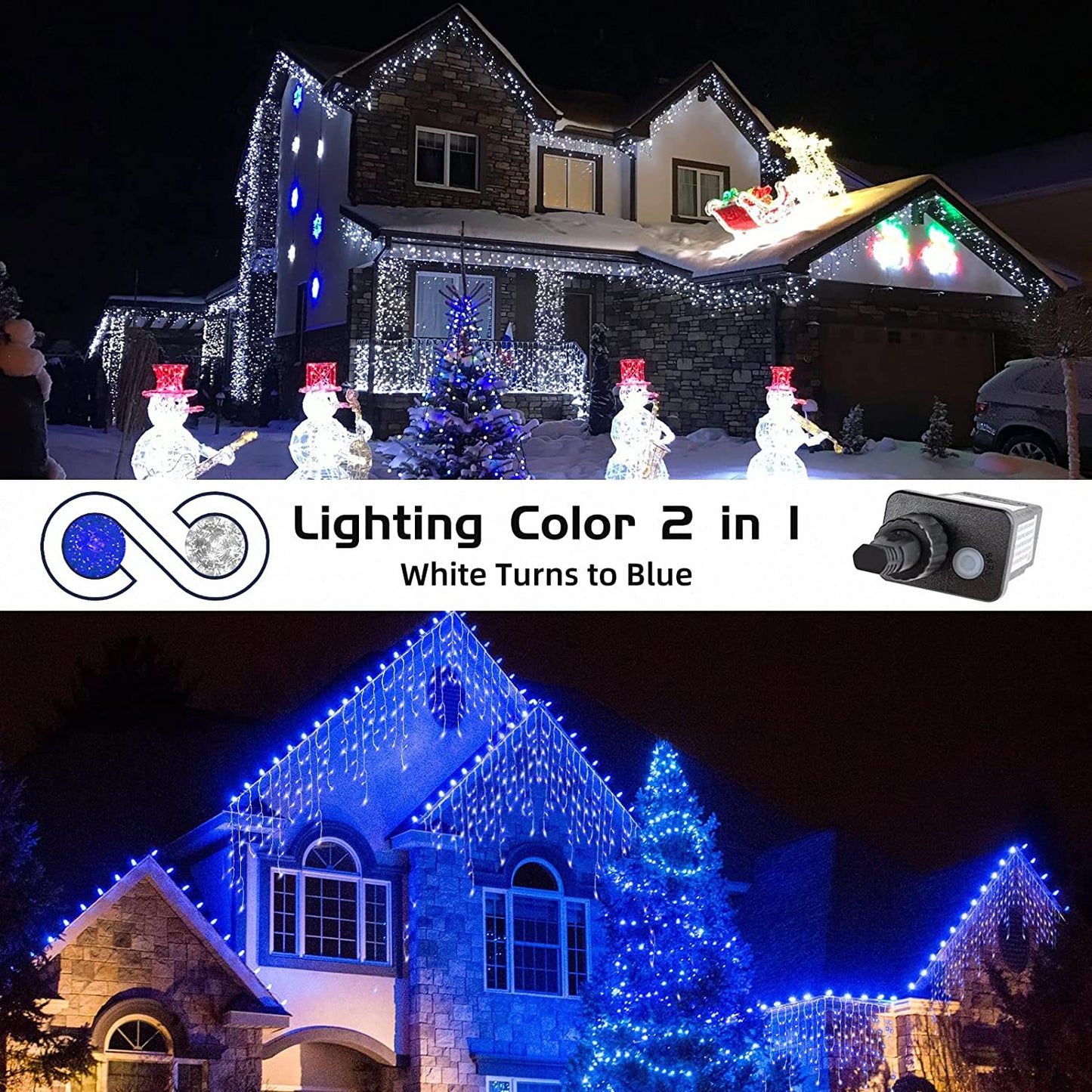 led lights for Christmas decorations, White Turns to Blue