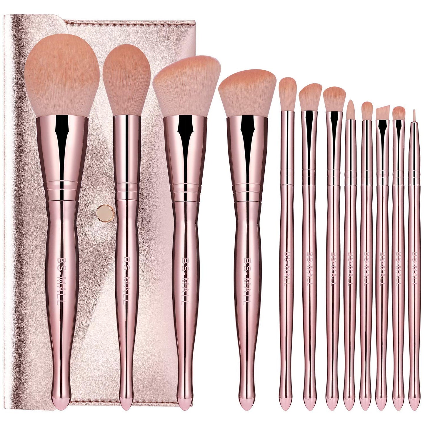 12 Piece Makeup Brush Set Premium Synthetic Base (Rose）