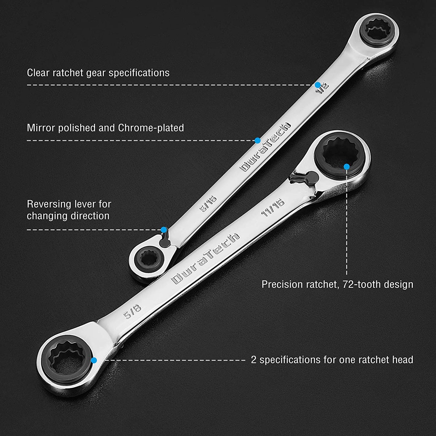 Reversible wrench set, matte chrome, with rolling case (SAE)