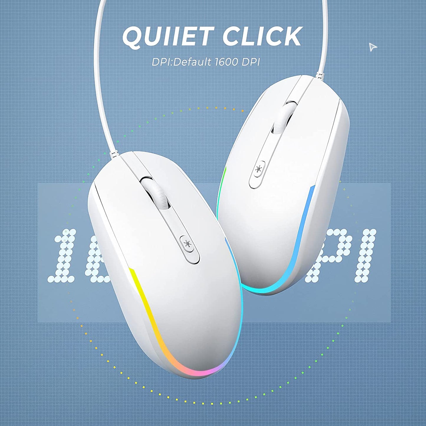 USB Wired Mouse, Backlight (White Wired Mouse)