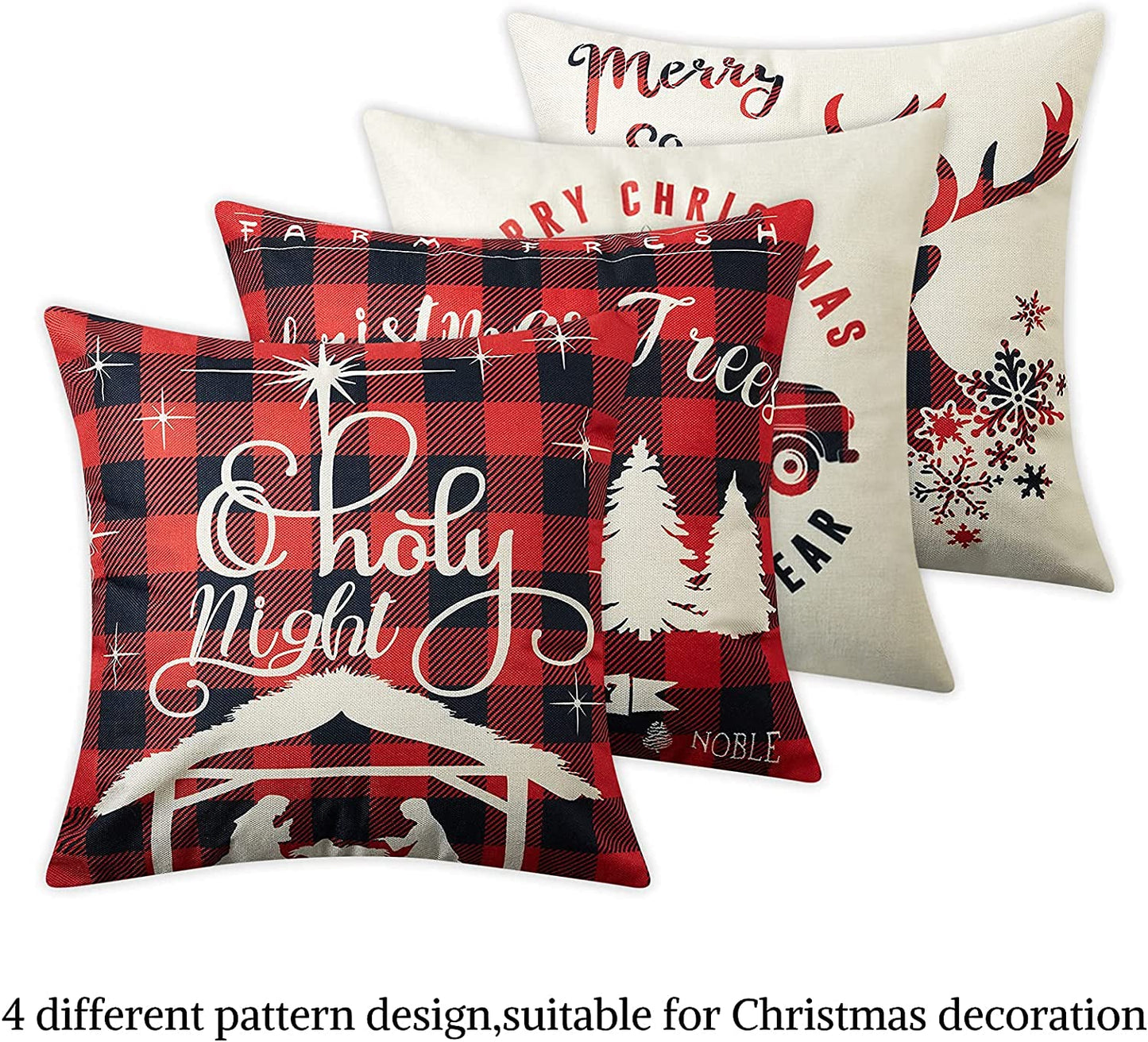 Set of 4 Christmas Cushion Covers, 18" x 18", red