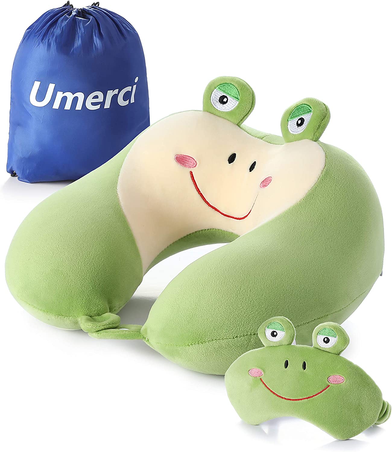 neck pillow with eye mask, (Frog) green