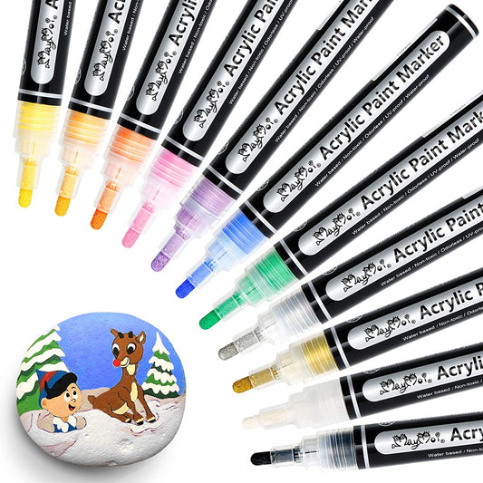 Waterproof Acrylic Paint Pens, Medium Point (12 Colors)