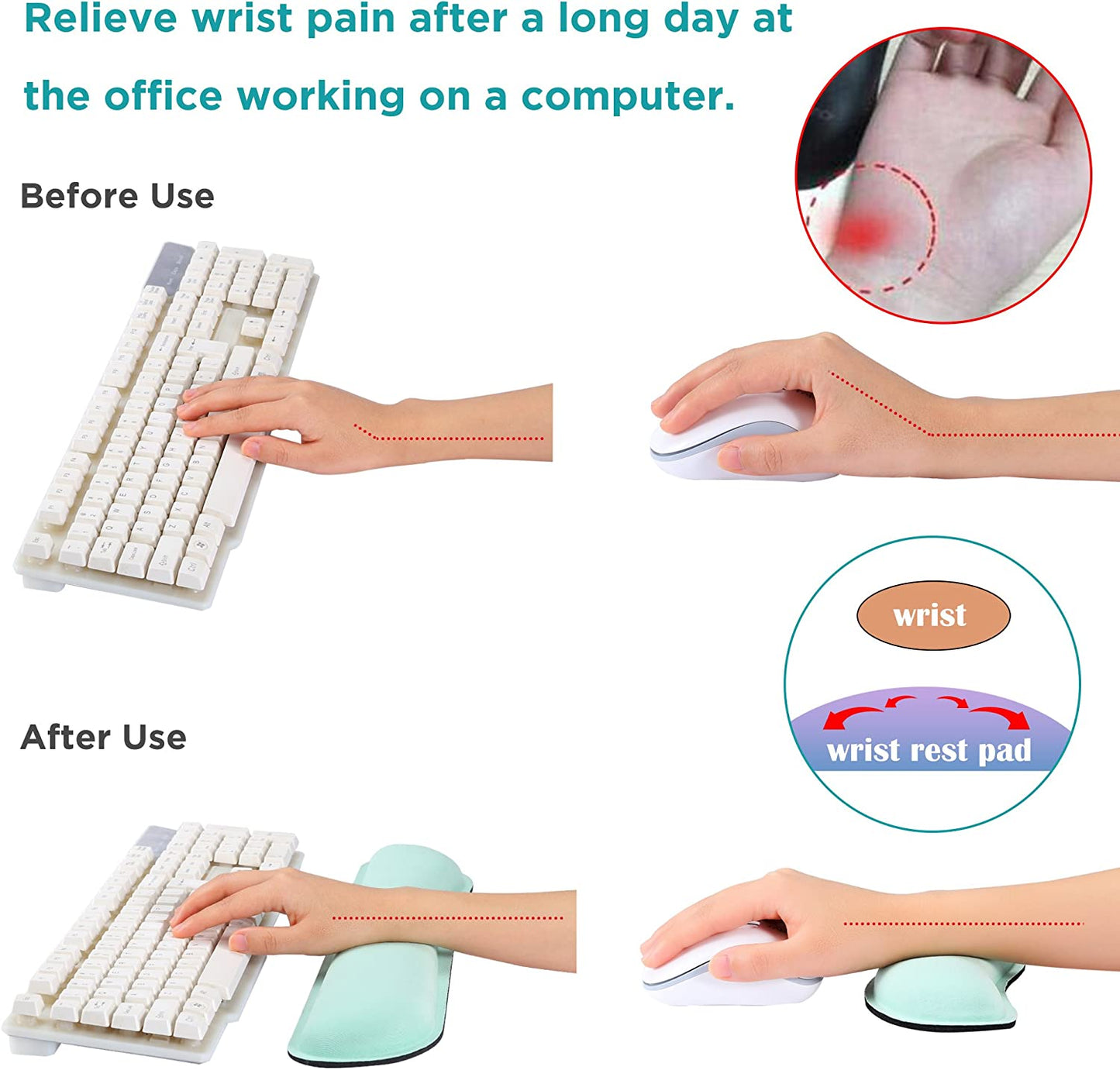 Extra fine fiber memory foam support, to rest wrists.