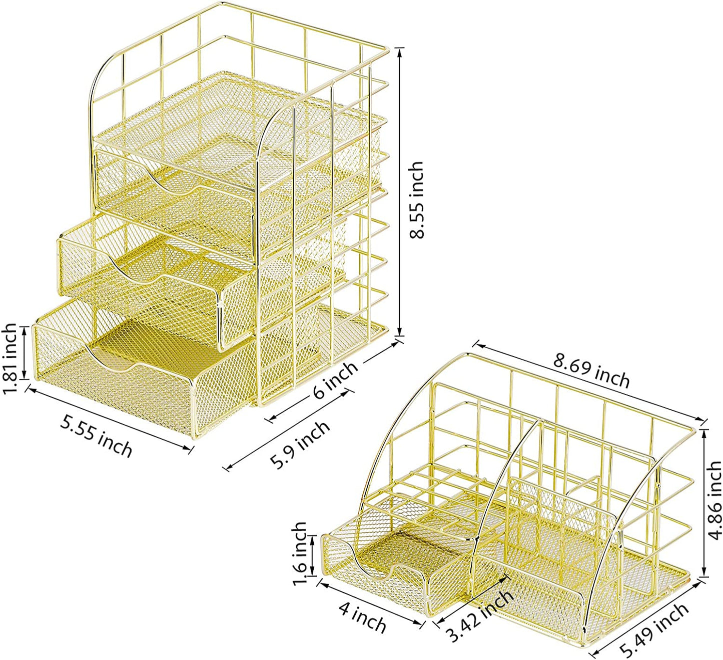 Desk organizer, pencil holder, stationery, gold, set of 2