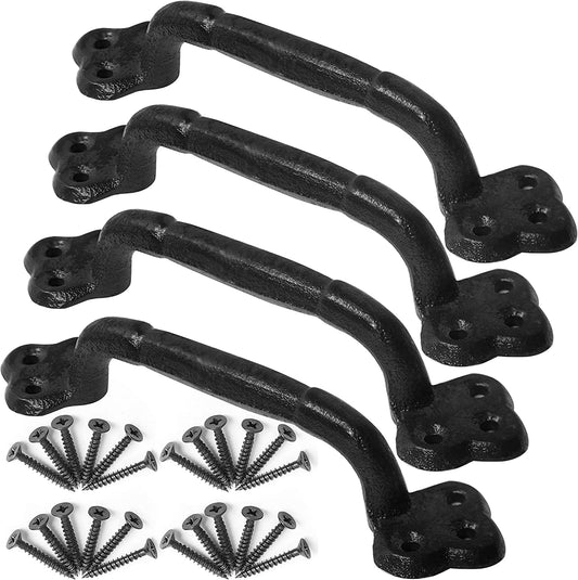 9 Inch Cast Iron Sliding Door Handle, (Color: Black), 4 Packs