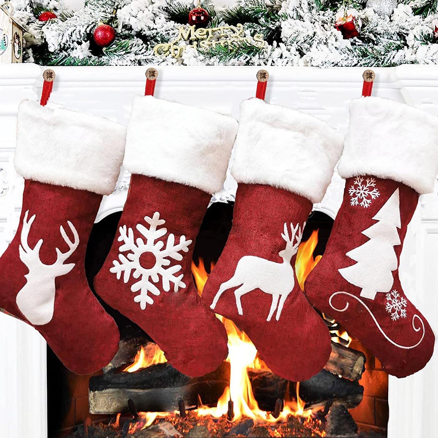 Set of 4 Christmas Stockings, Red