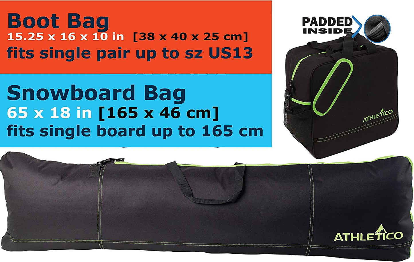 Snowboard and Boot Bag Combo, Black with Green Trim