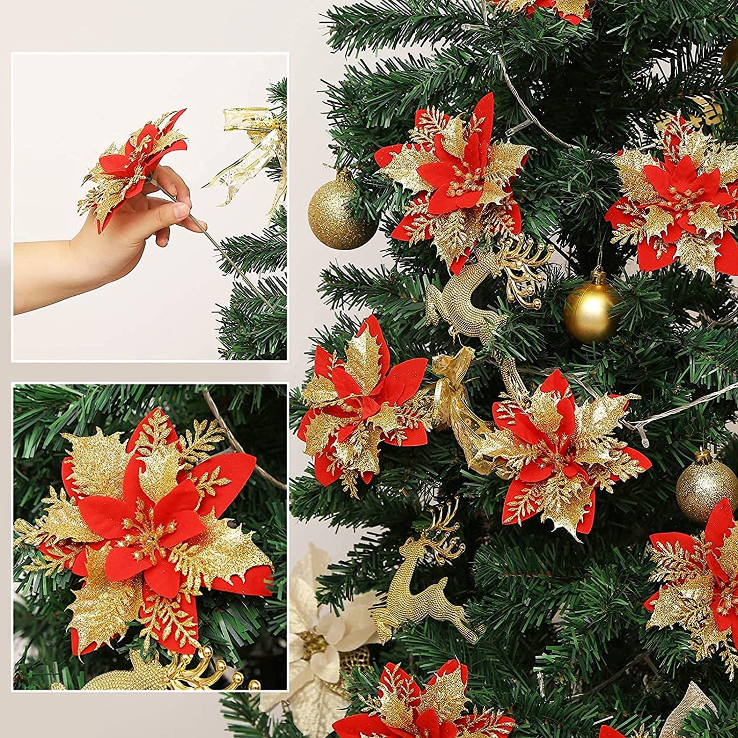 12 pcs 14 cm / 5.5 inches Red poinsettia Christmas flowers