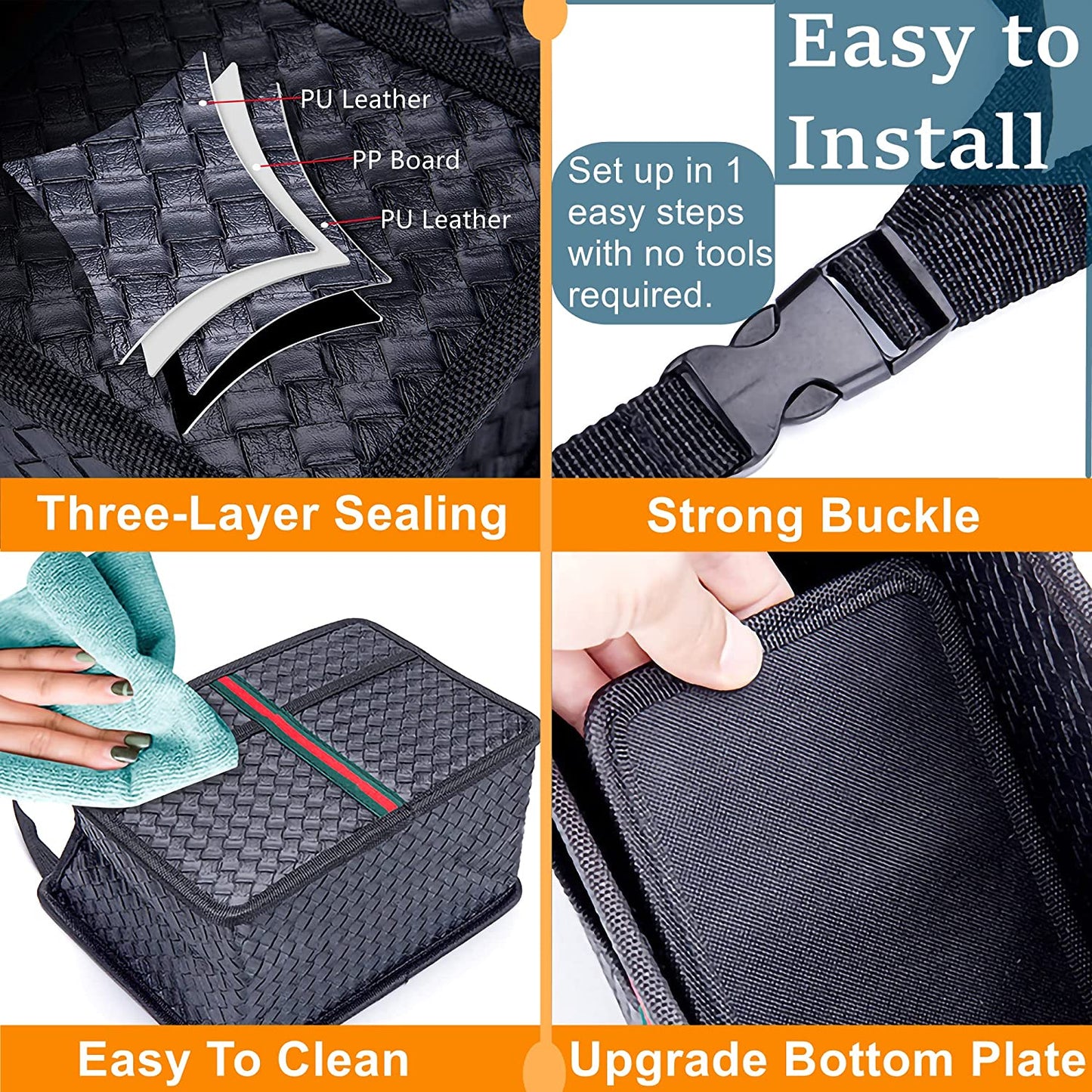 Car backseat organizer, (Woven textured leather- Color: Black)