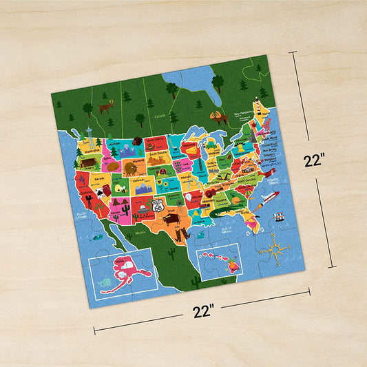 Jumbo Puzzle, 25 Large Pieces, 22x22” (Map of the U.S.A.)