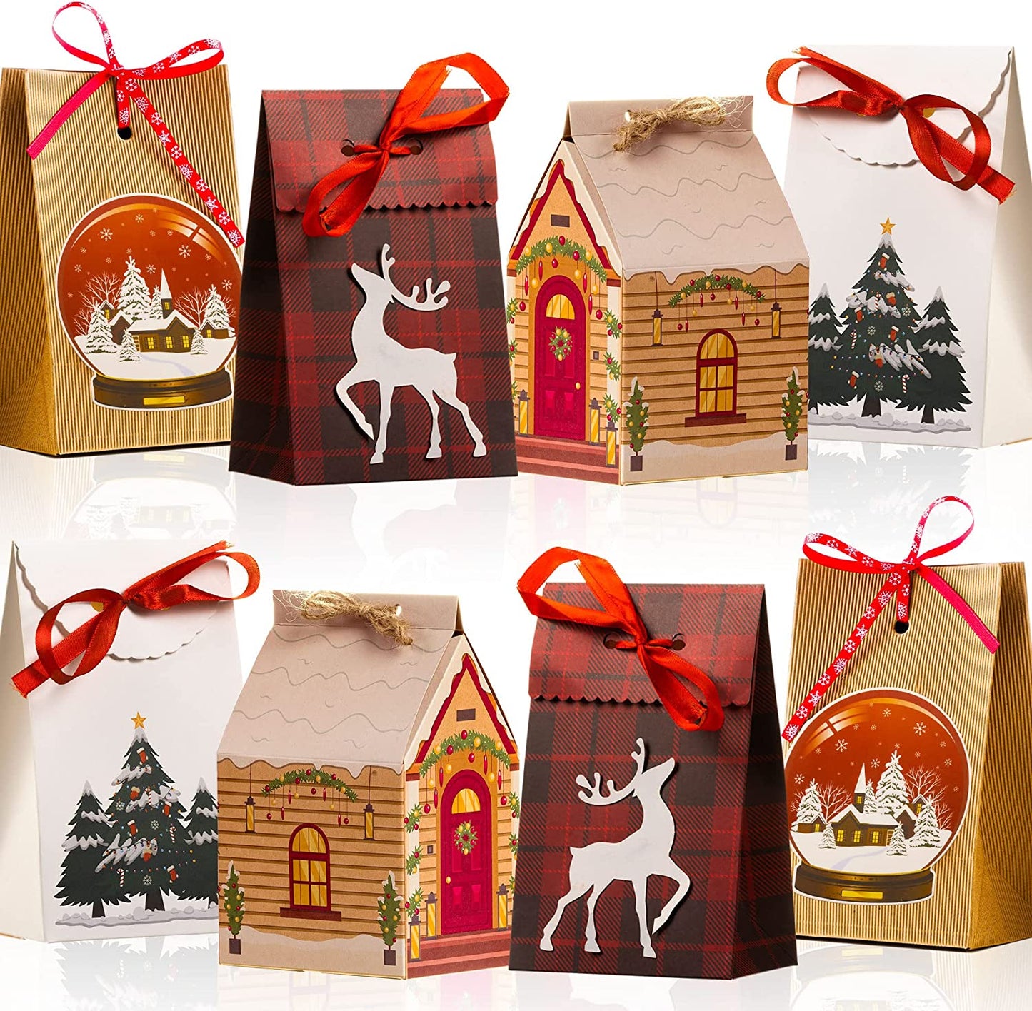 12 small premium designer Christmas gift bags with sturdy Christmas theme