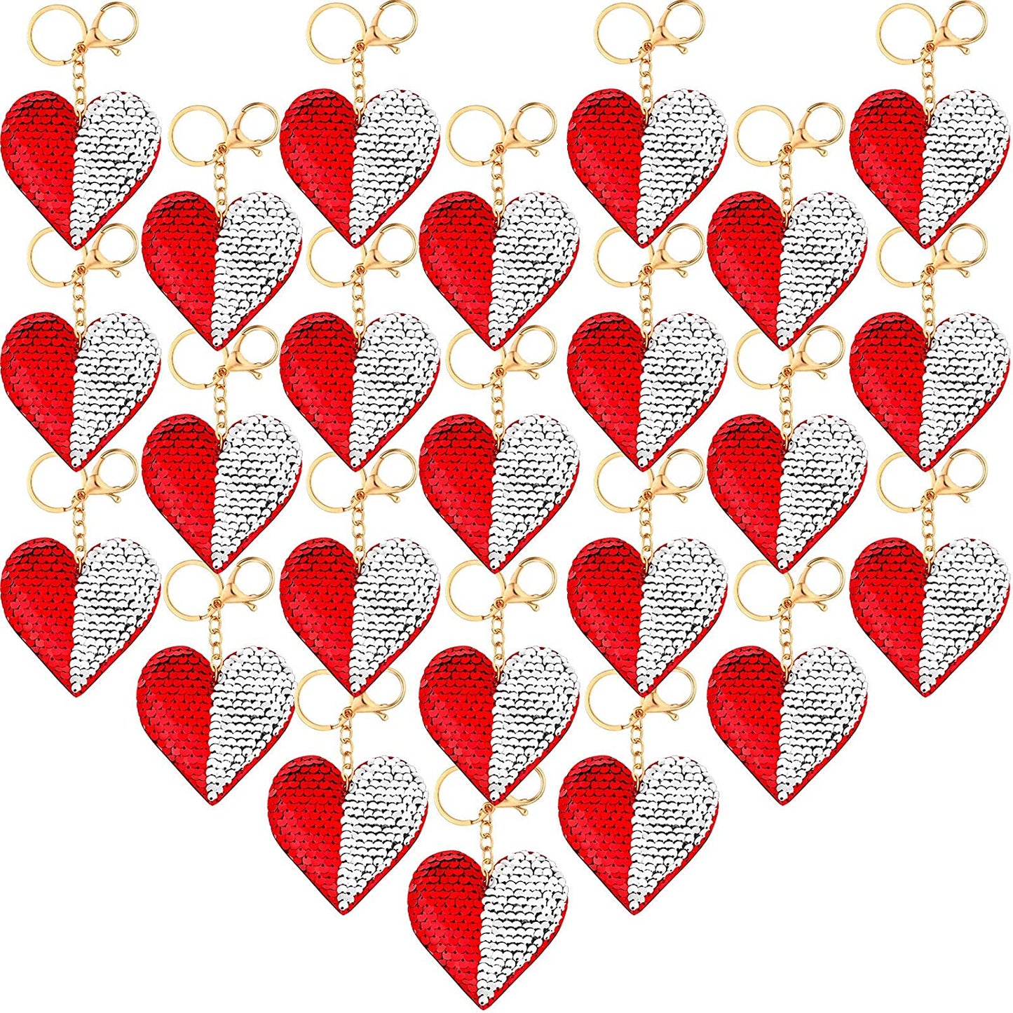 24 Pieces Valentines Heart Keychains, Red