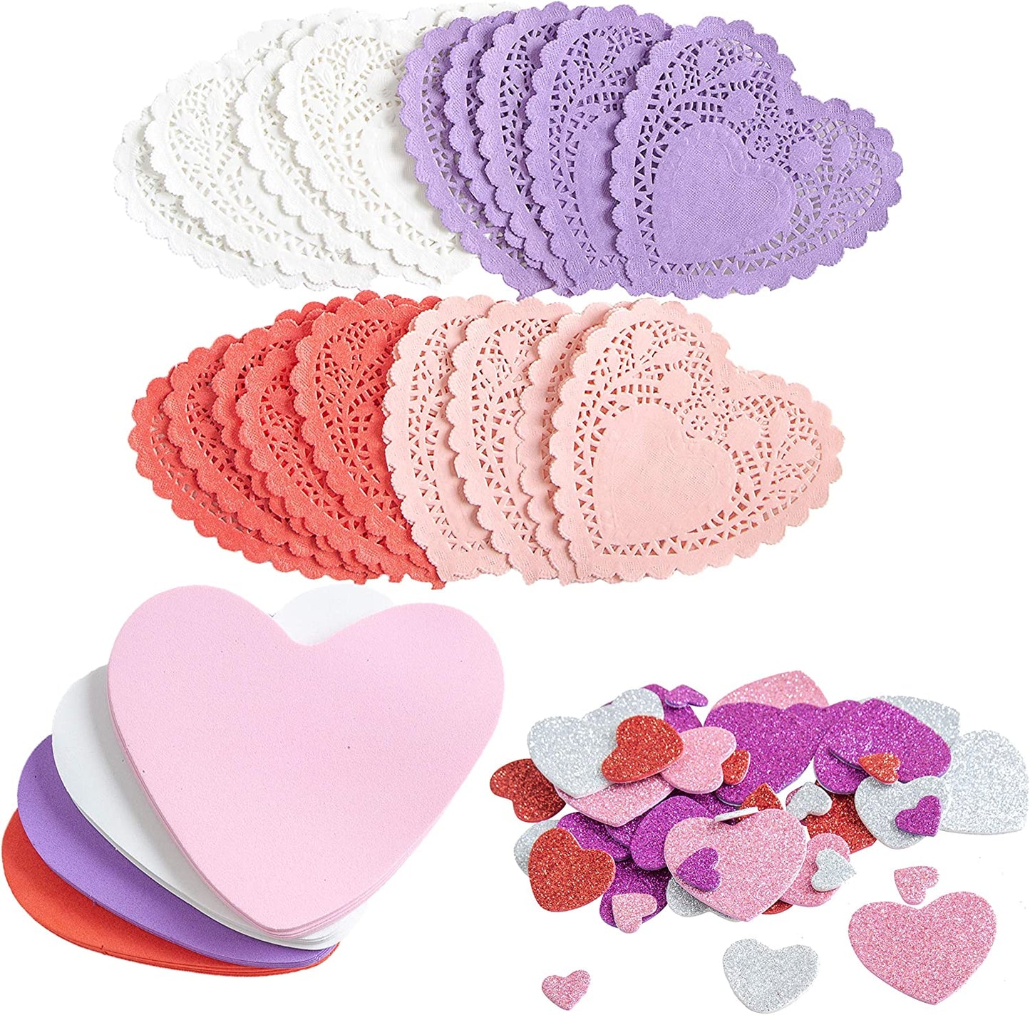 Valentine's Day Craft Gift Set with 100 Heart Shaped Paper Doilies