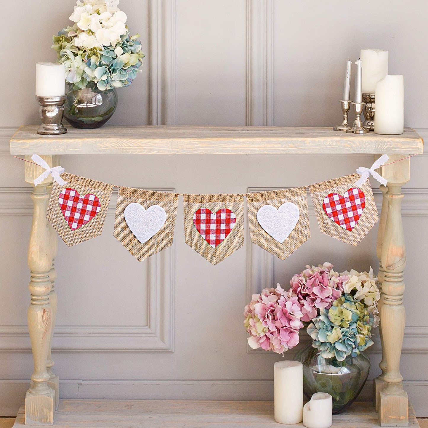 Heart Burlap Banner, Valentine Garland