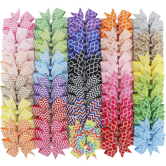 140 Pieces 3 Inch Shamrock Stripe Hair Bows (70 Colors x 2)