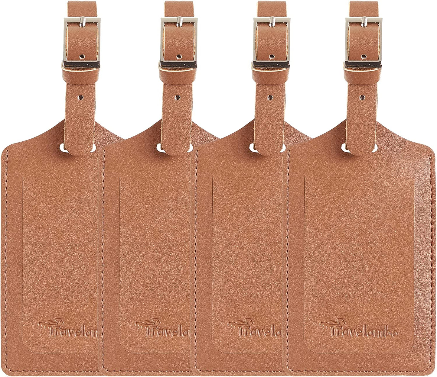 4-Pack Leather Travel Luggage Tags, (Beige Brown)