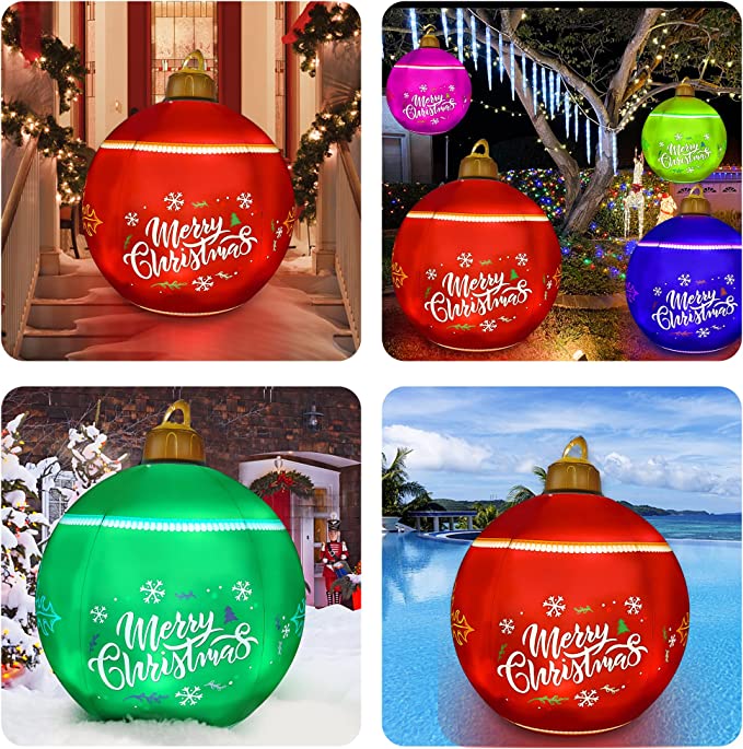 24 Inch Lighted PVC Inflatable Christmas Ball With Stand