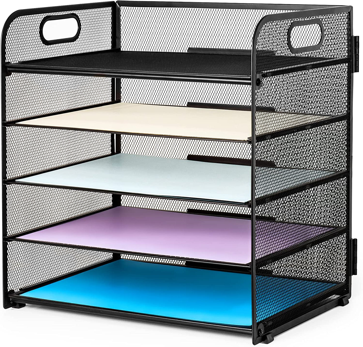 5 Trays Paper Organizer, (Color: Black)