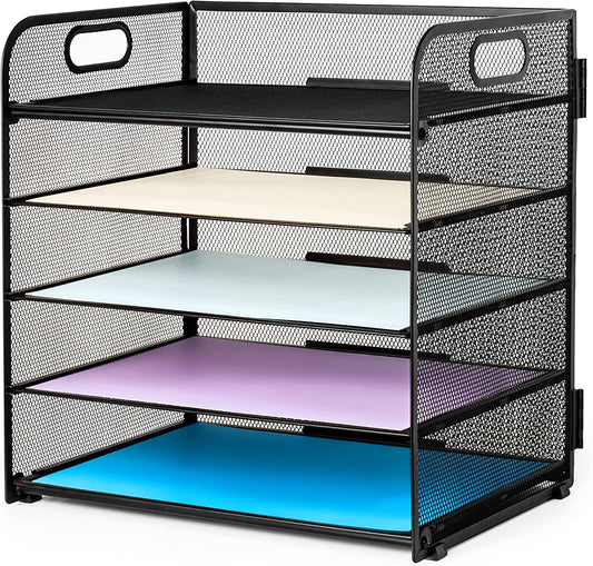 5 Trays Paper Organizer, (Color: Black)