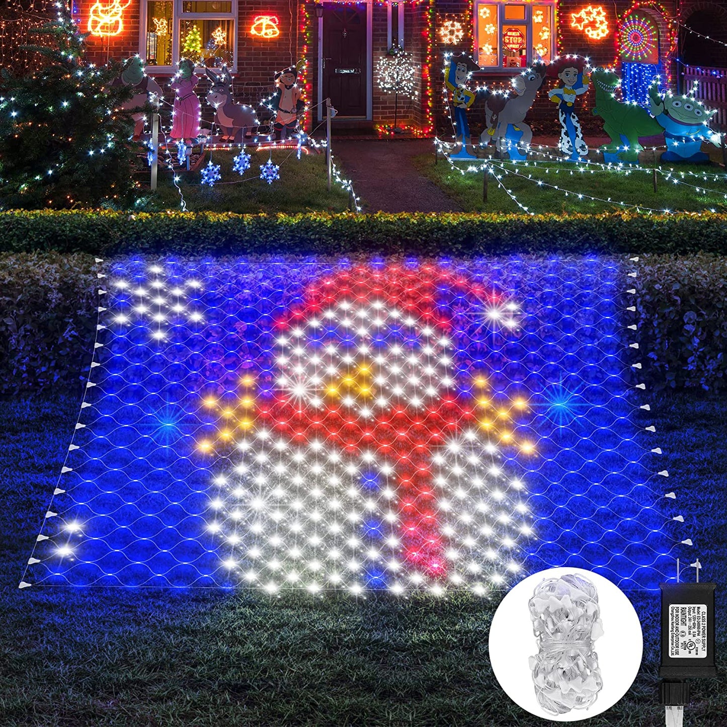 Christmas tree net lights, Multicolor-Snowman