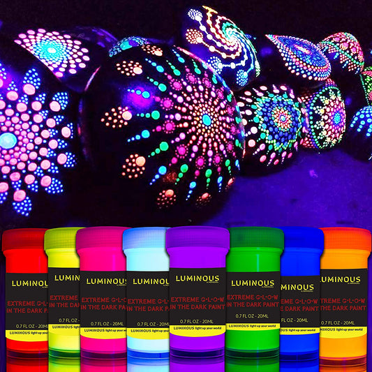 Extreme Luminous Glow In The Dark Paint - Set of 8 x 20ml Pots