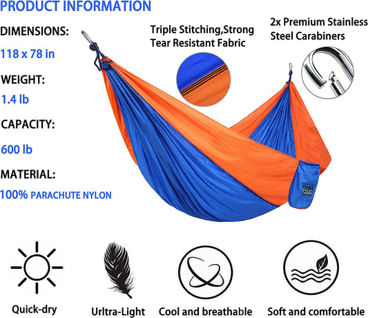 Single & Double Portable Camping Hammock (Blue/Orange)