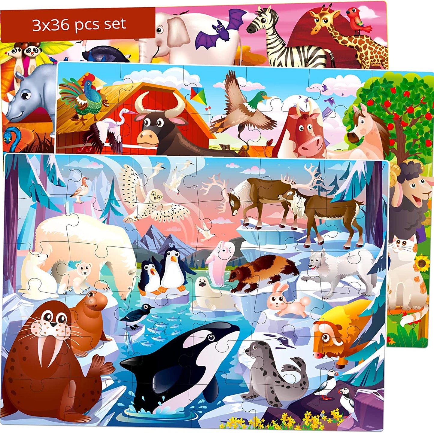 3-Pack Jigsaw Puzzle, 36Pcs Each (23" х 16")