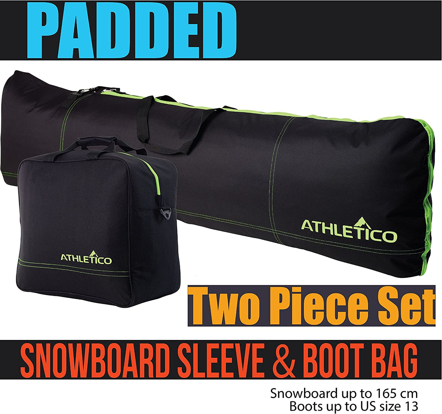 Snowboard and Boot Bag Combo, Black with Green Trim