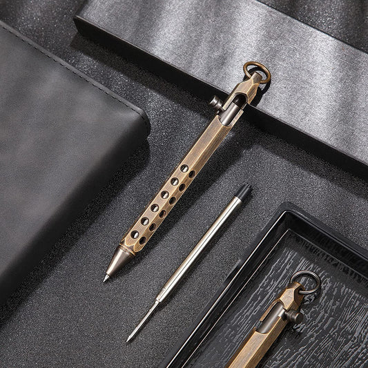 2 pack, Brass Six Edged Bolt Action Ballpoint Pen, Color: Black