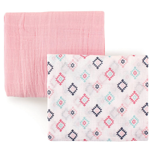 Unisex Pink Aztec Blankets, 2-Pack, One Size