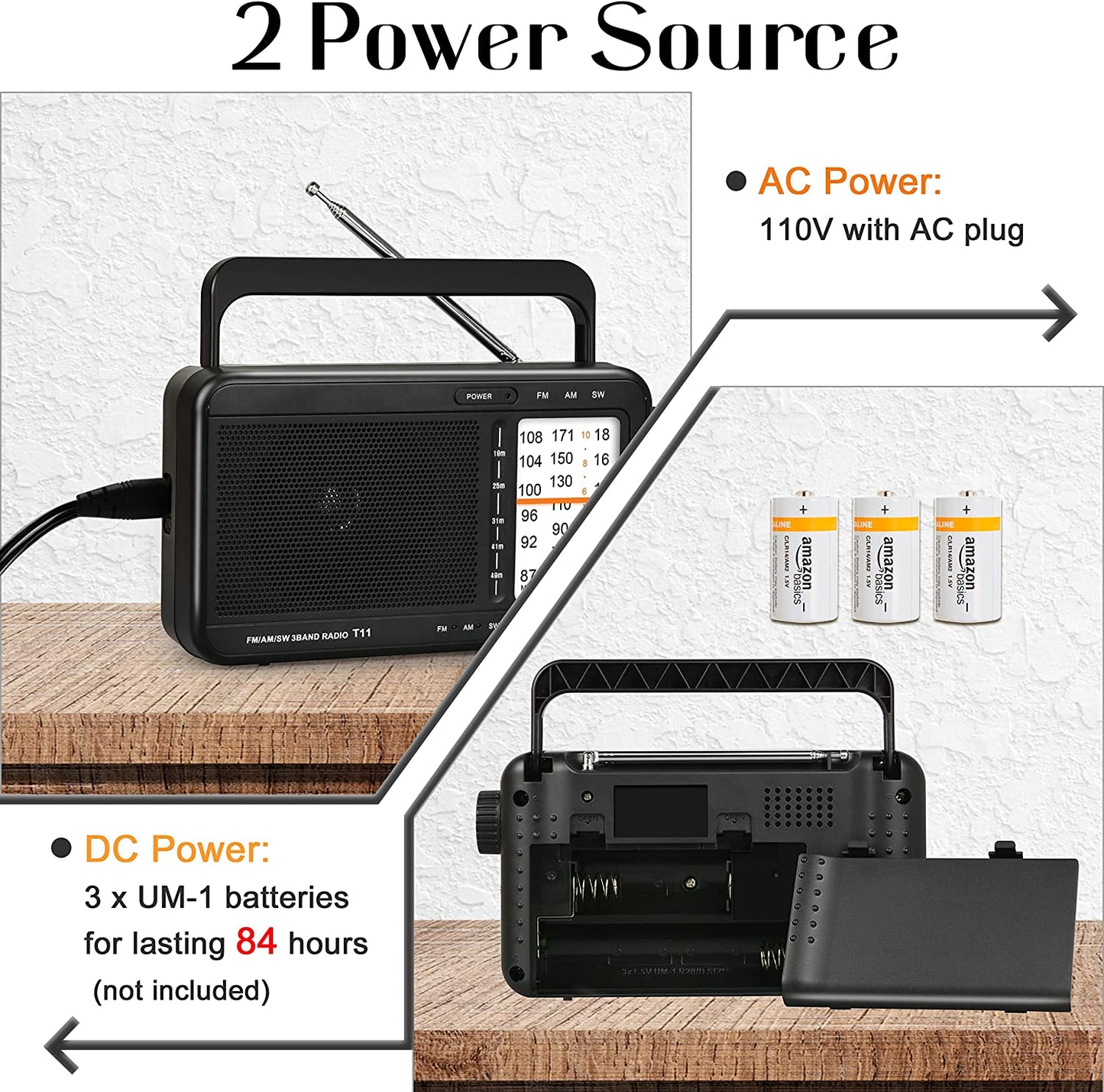 3D Cell Battery Operated AM FM SW Portable Transistor Radio