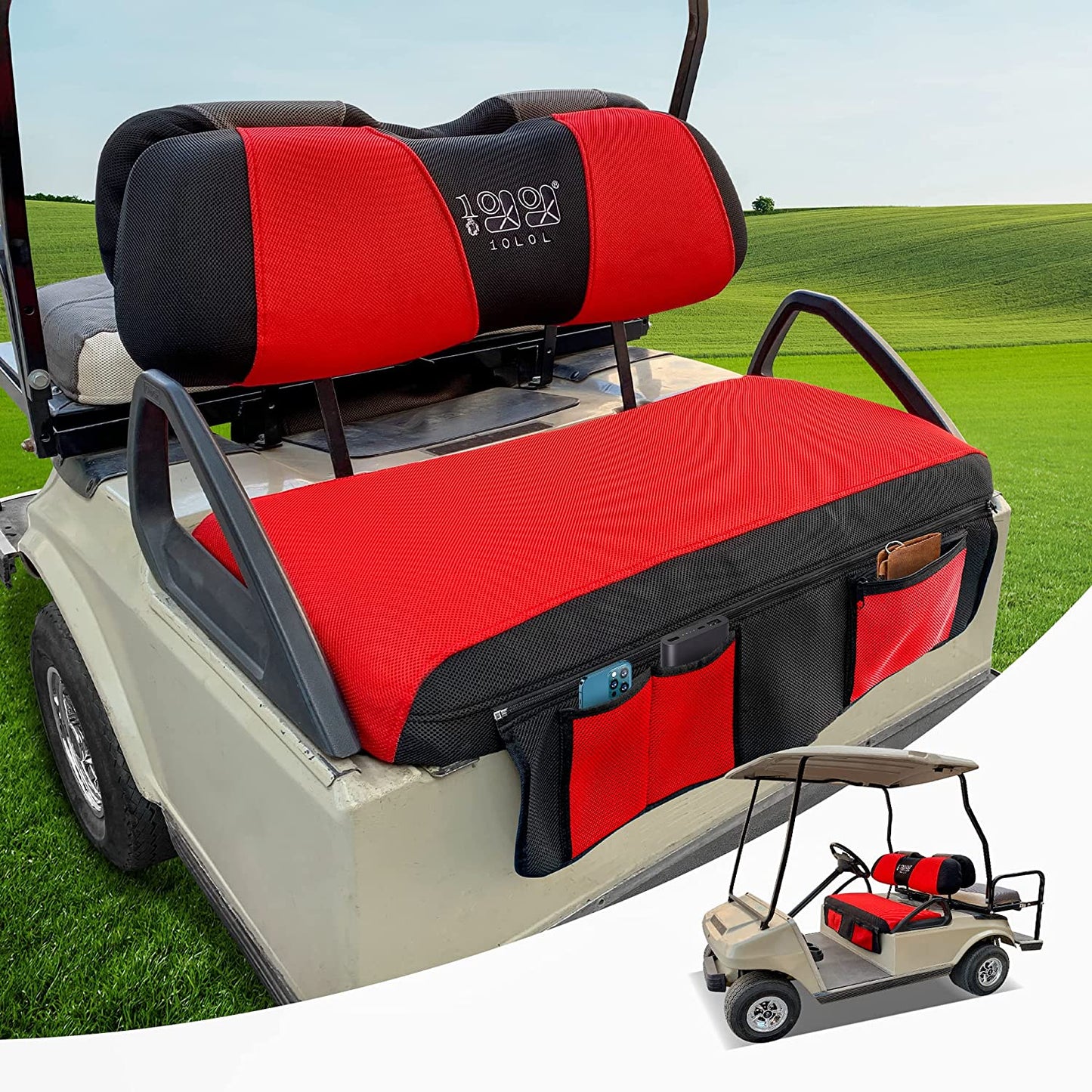 Golf Cart Seat Cover Color: Black/Red