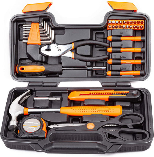 39 Piece Tool Set General Hand Kit, Orange