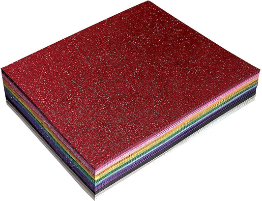 Pack of 36 Glitter Foam Sheets, 9" x 12", Assorted in 12 Colors