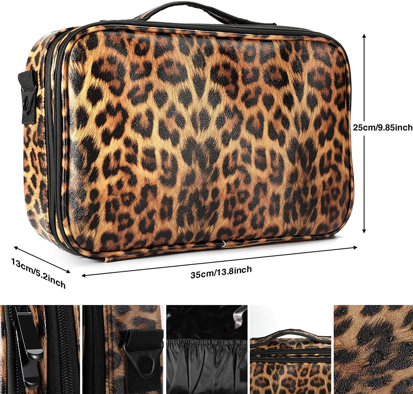 3-Layer Leopard Faux Fur Large Cosmetic Organizer Makeup Case