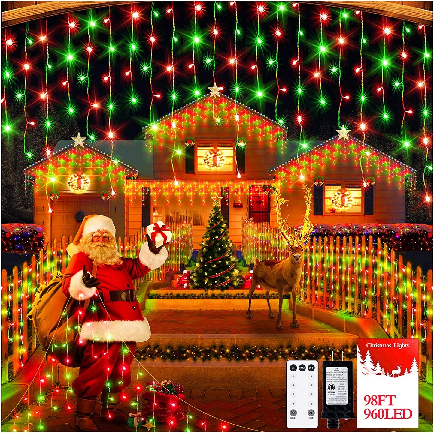 Plug-in Christmas Lights in 8 Modes, Red+green