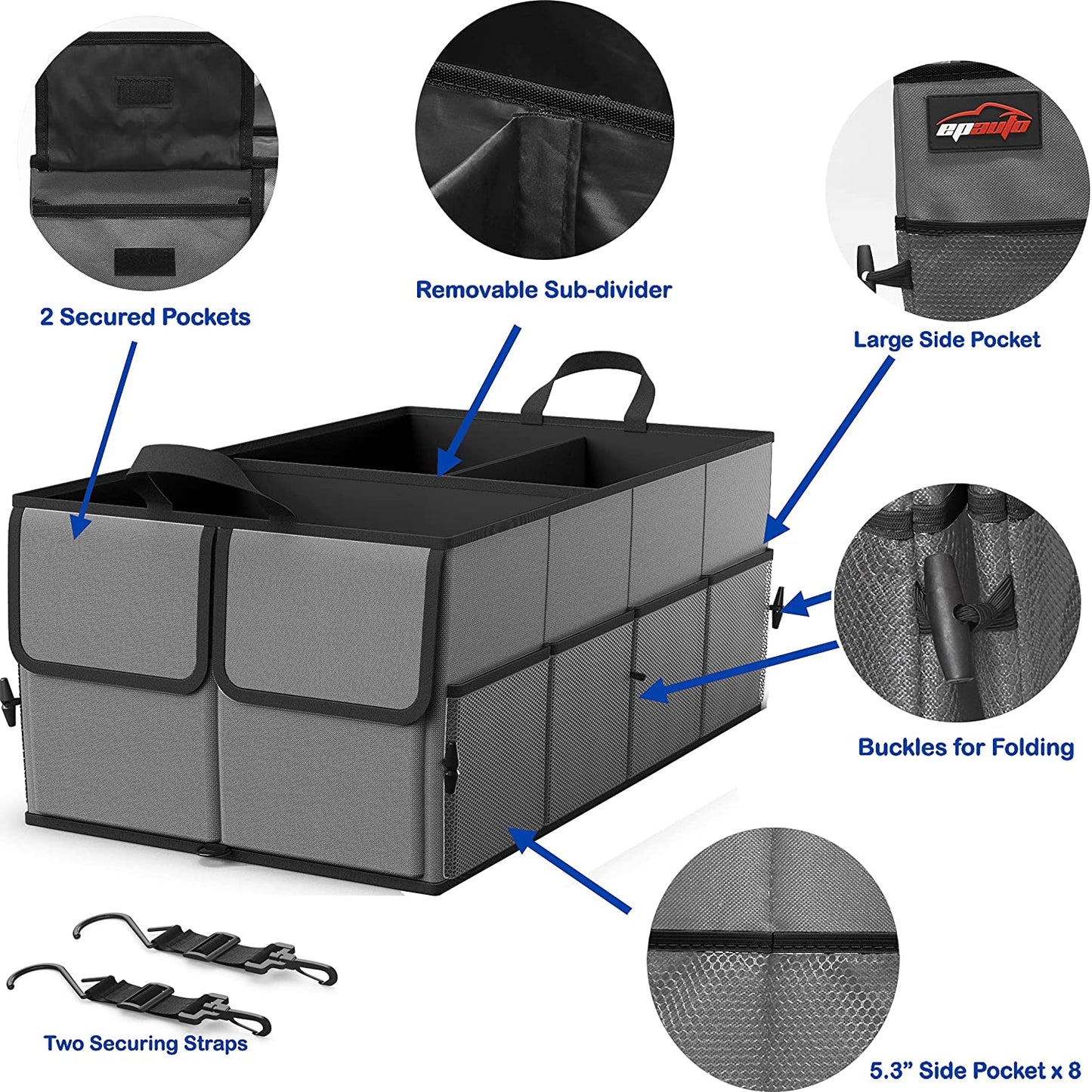 Trunk Storage Organizer with 3 Compartments (Dark Grey)