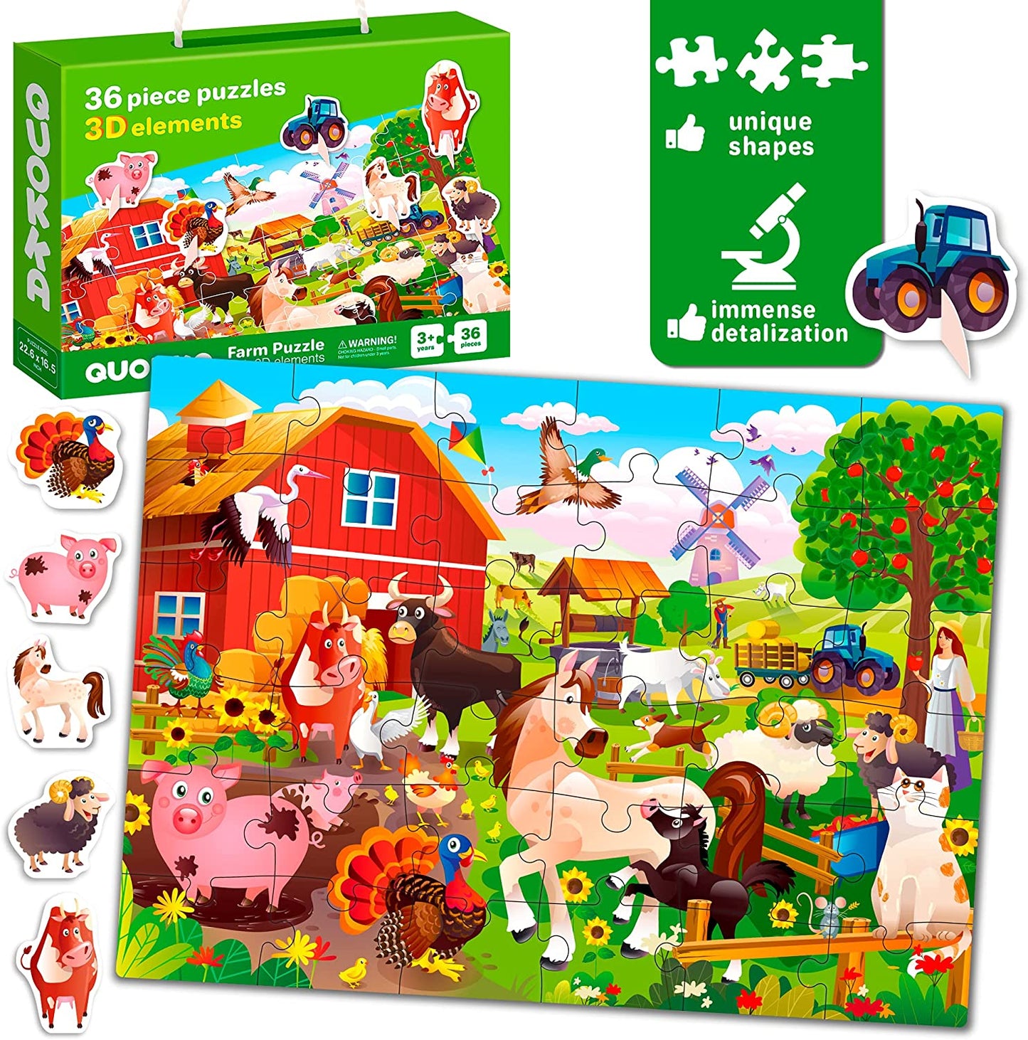 3-Pack Jigsaw Puzzle, 36Pcs Each (23" х 16")