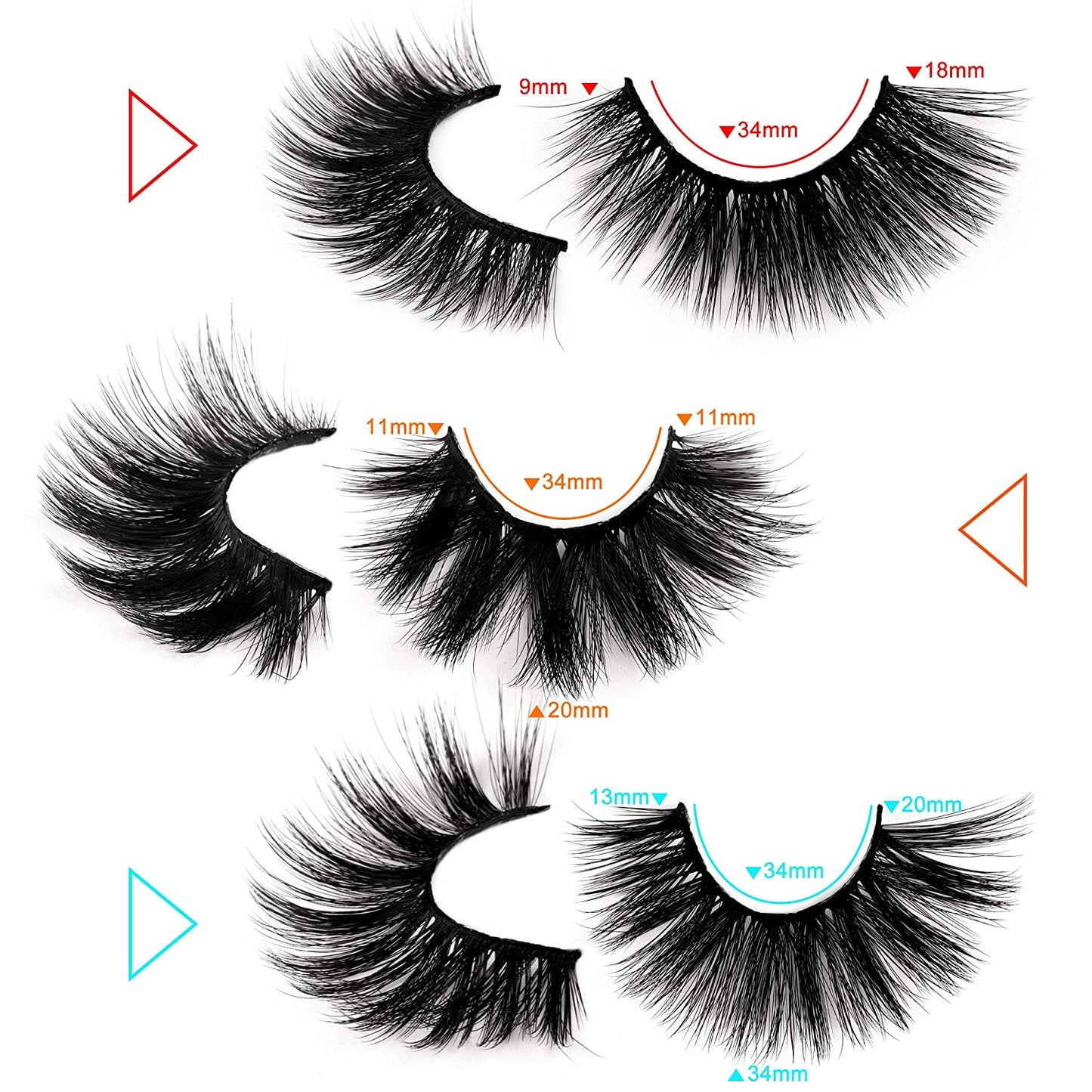 20mm 18 Pairs Long Thick 3 Styles Mixed Fluffy 5D False Eyelashes