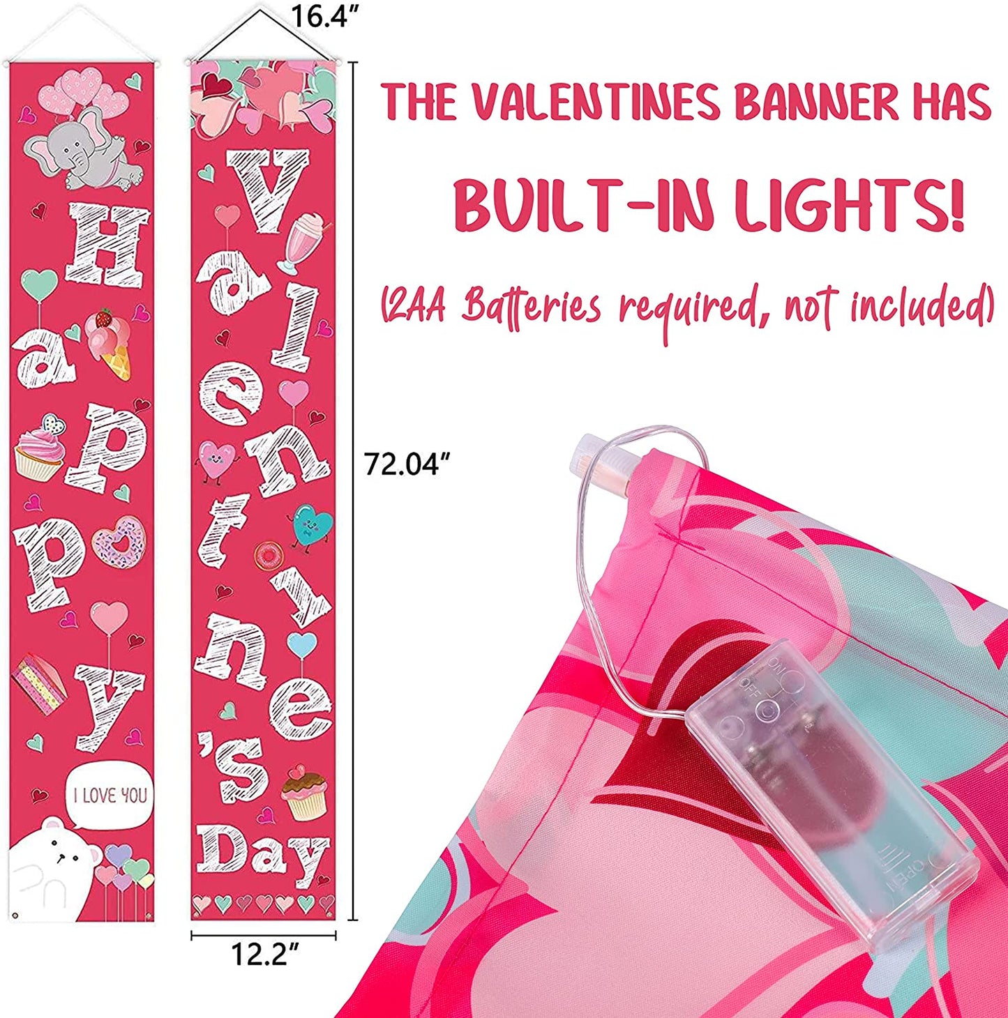 2 Lighted Banners for Valentine's Day Decorations