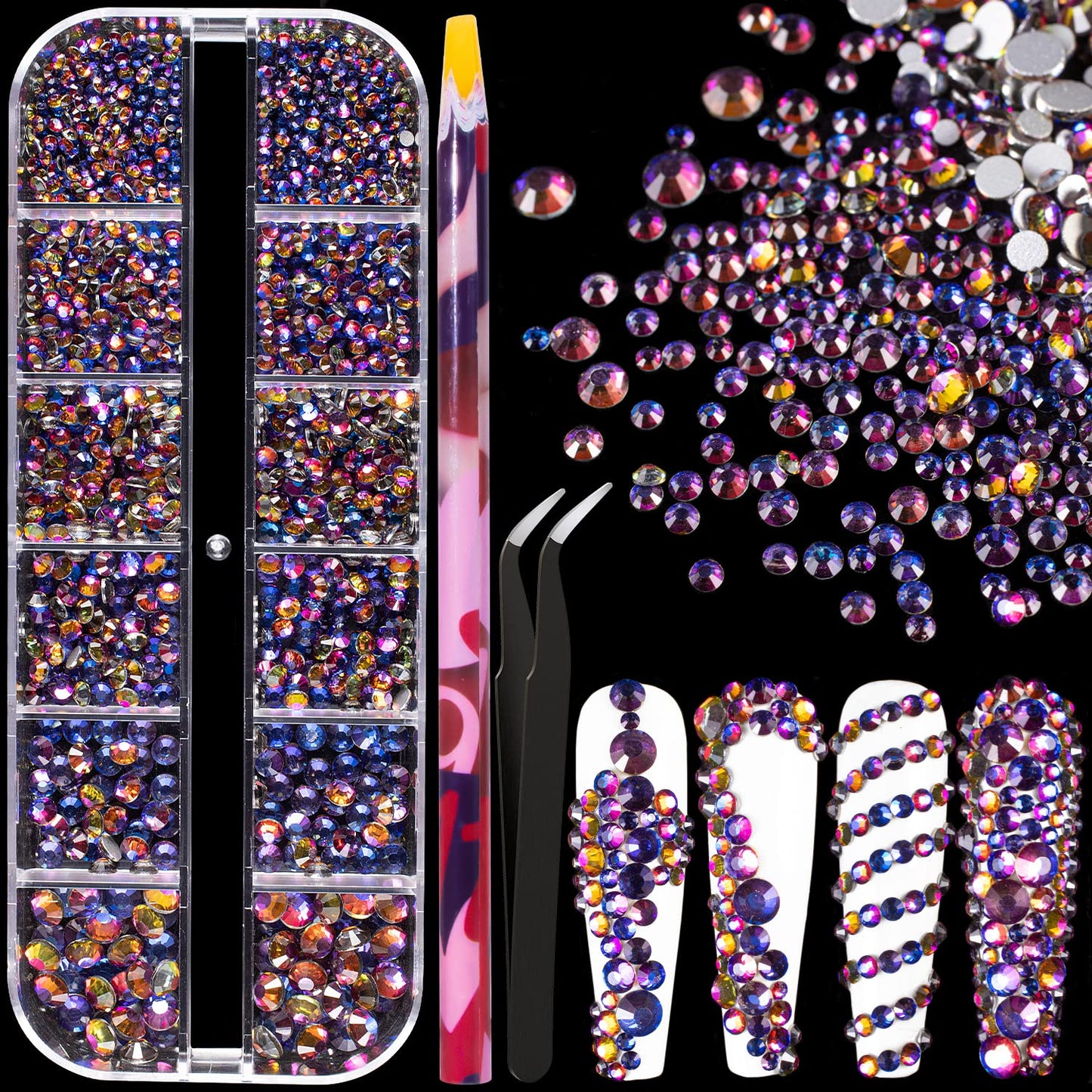 3D Crystal Nail Art Rhinestones Kit (Iridescent Blue)