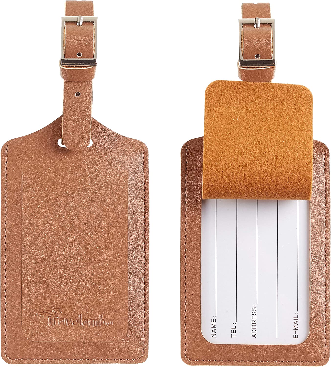 4-Pack Leather Travel Luggage Tags, (Beige Brown)