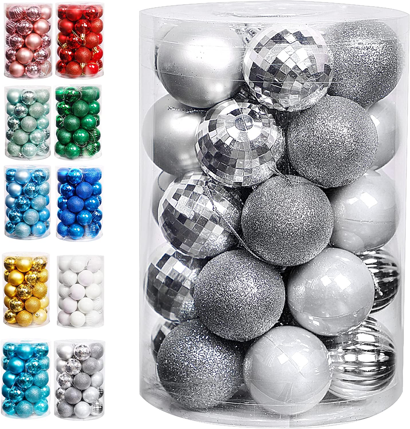 Christmas Ball Ornaments, (Silver, 1.57")