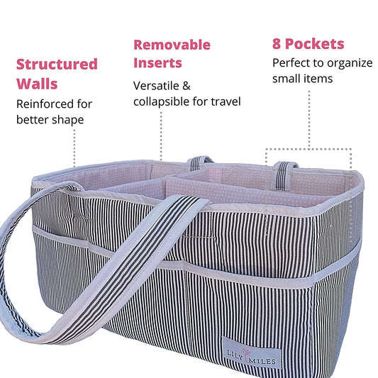 Baby Diaper Organizer, 15 x 10 x 7", Grey/Blush