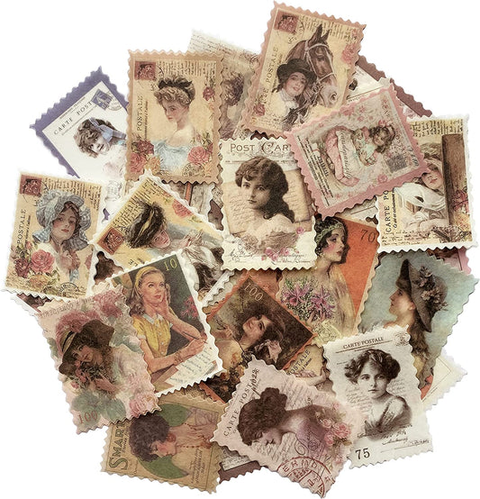 60 vintage postage stamp stickers, Classical Beauty